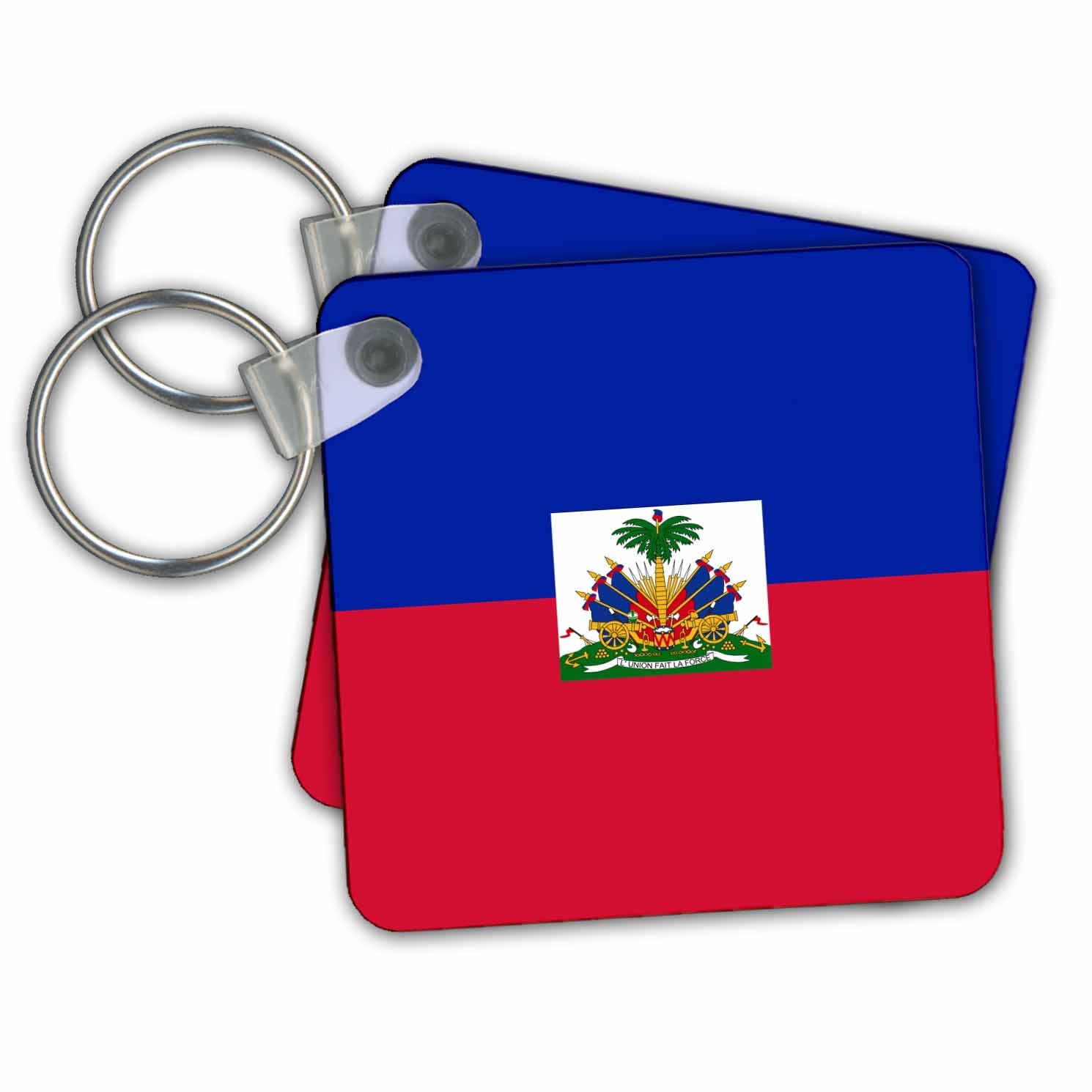 3dRose Key Chains Flag of Haiti - Dark navy blue and red with Haitian coat of arms - Caribbean country world souvenir (kc-158327-1)