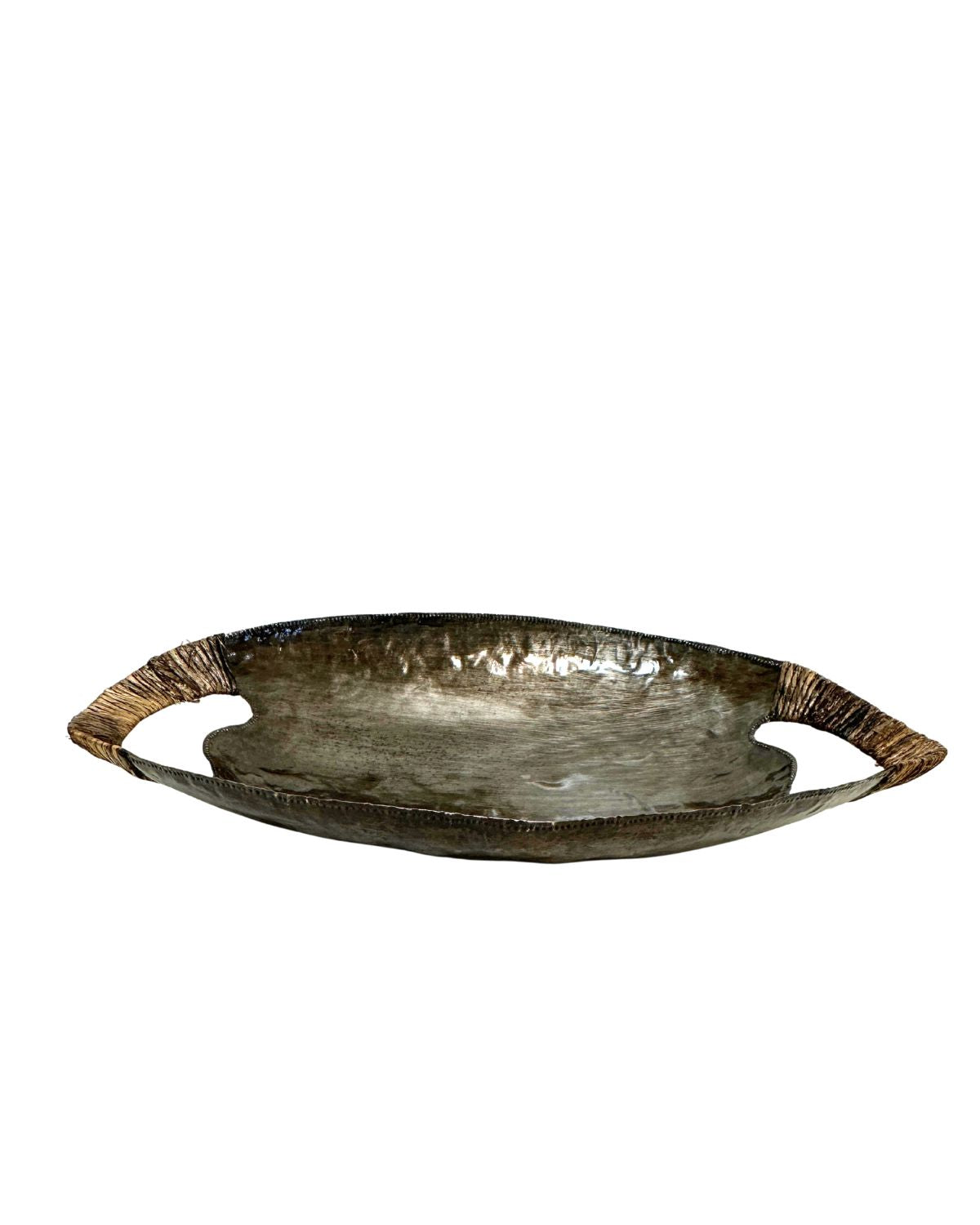 Solid Metal Bowl with Woven Handles
