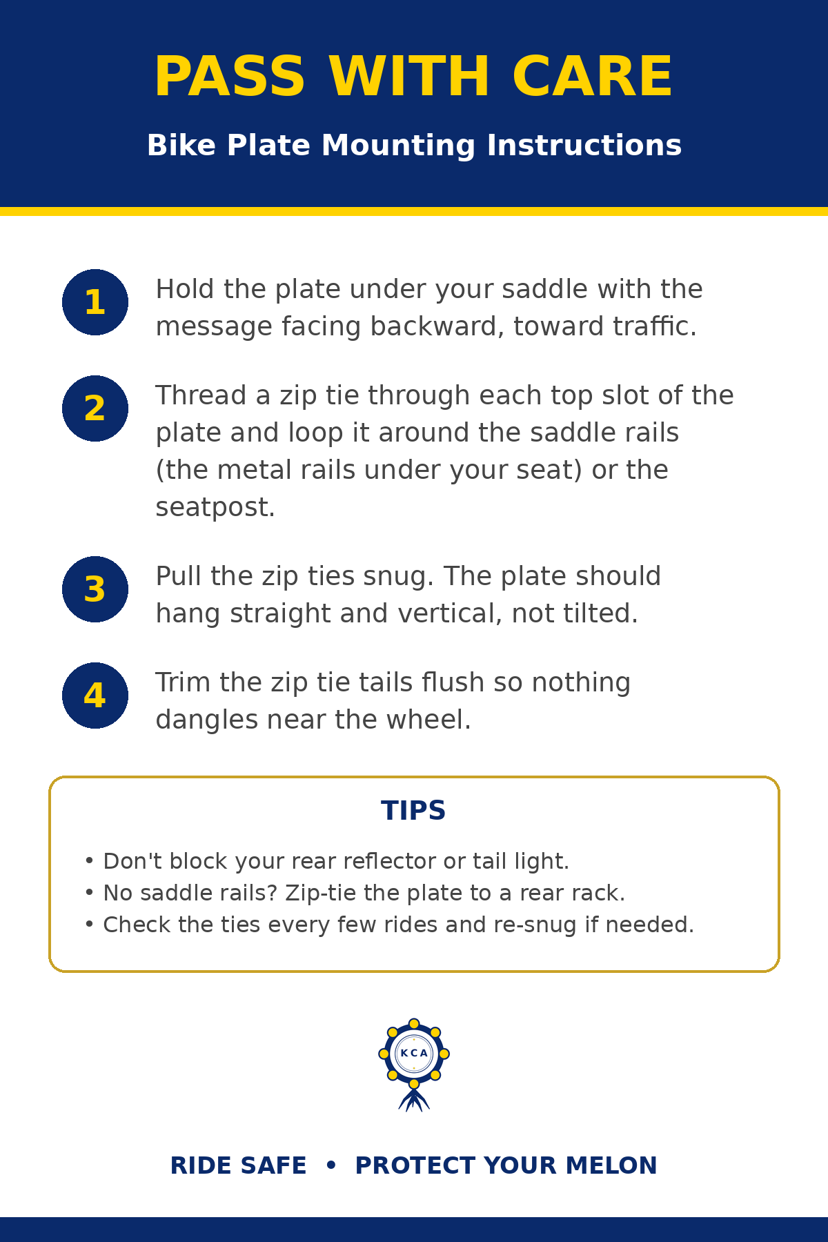 PASS WITH CARE — 3"×6" Aluminum Bike Plate
